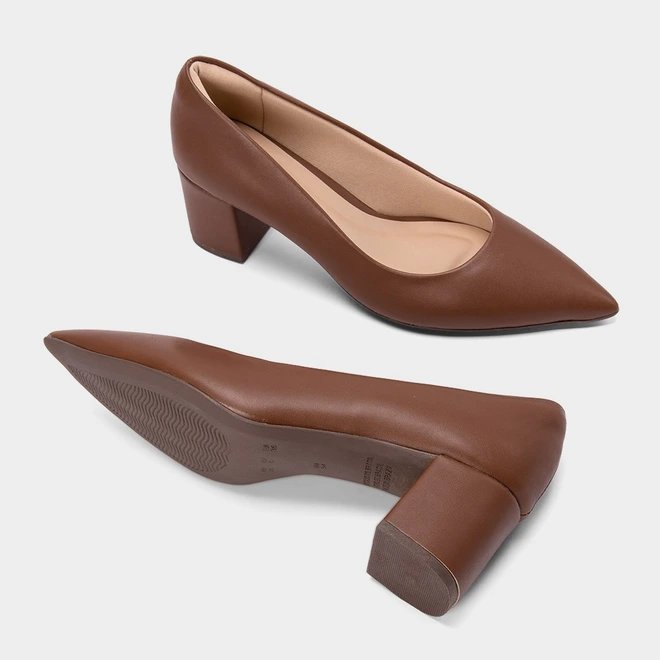 Scarpin Feminino Penélope Salto Bloco Médio Marrom