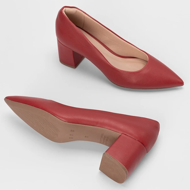 Scarpin Feminino Penélope Salto Bloco Médio Vermelho