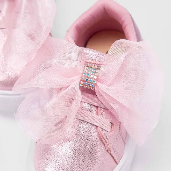 Tênis Casual Bebê Gabrielinha Tira Contato Enfeite Laço Glitter & Holográfico Rosa