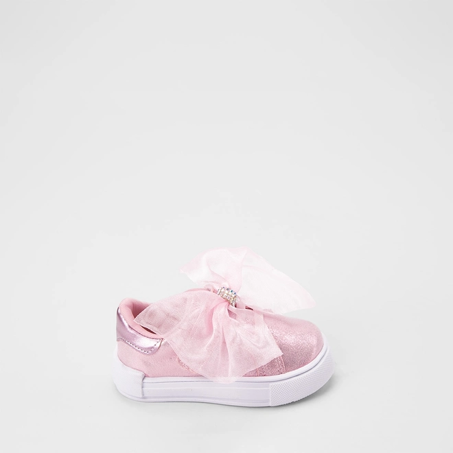 Tênis Casual Bebê Gabrielinha Tira Contato Enfeite Laço Glitter & Holográfico Rosa