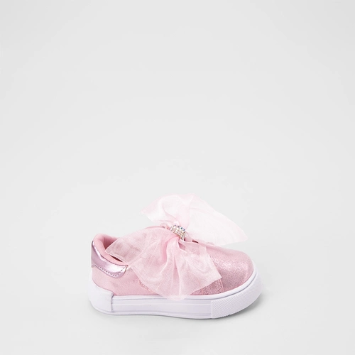 Tênis Casual Bebê Gabrielinha Tira Contato Enfeite Laço Glitter & Holográfico Rosa