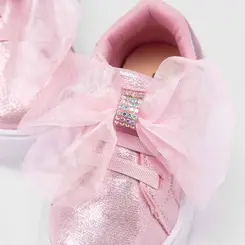 Tênis Casual Bebê Gabrielinha Tira Contato Enfeite Laço Glitter & Holográfico Rosa