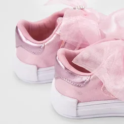 Tênis Casual Bebê Gabrielinha Tira Contato Enfeite Laço Glitter & Holográfico Rosa