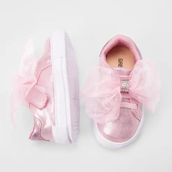 Tênis Casual Bebê Gabrielinha Tira Contato Enfeite Laço Glitter & Holográfico Rosa