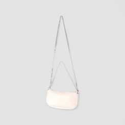 Bolsa Baguete Gabriela Pequena Alça Corrente Textura Croco Off White