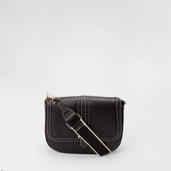 Bolsa Transversal Gabriela Média Enfeite Fivela Pespontos Preto