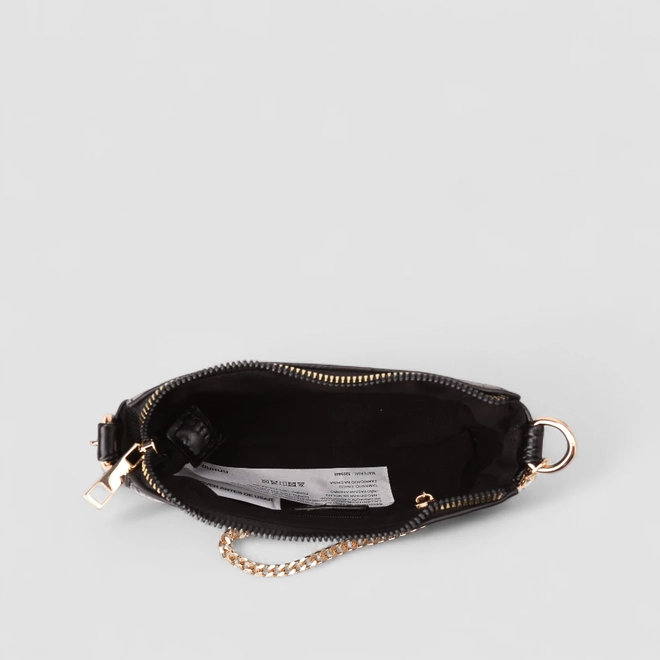 Bolsa Baguete Gabriela Pequena Alça Corrente Textura Croco Preto