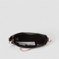 Bolsa Baguete Gabriela Pequena Alça Corrente Textura Croco Preto
