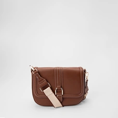 Bolsa Transversal Gabriela Média Enfeite Fivela Pespontos Marrom