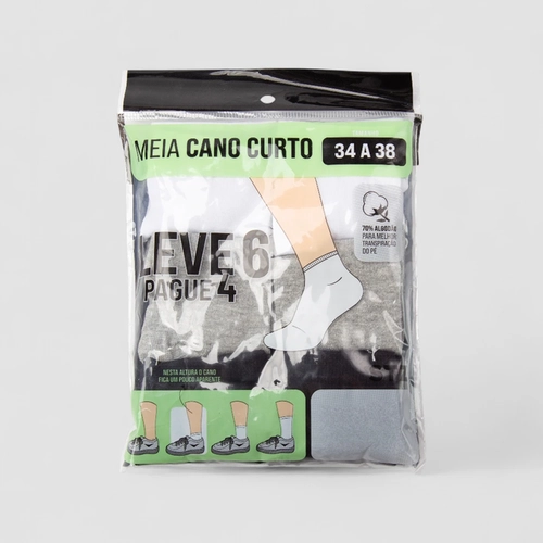 Kit Meia Cano Curto Stz 6 Pares 34-38 Multicolor