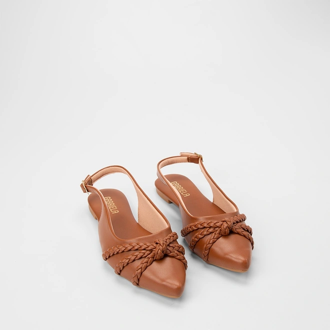 Sapatilha Slingback Feminina Gabriela Detalhe Nó Tressê Caramelo