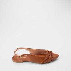 Sapatilha Slingback Feminina Gabriela Detalhe Nó Tressê Caramelo