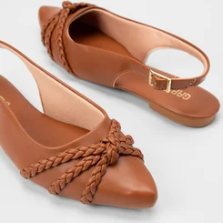 Sapatilha Slingback Feminina Gabriela Detalhe Nó Tressê Caramelo