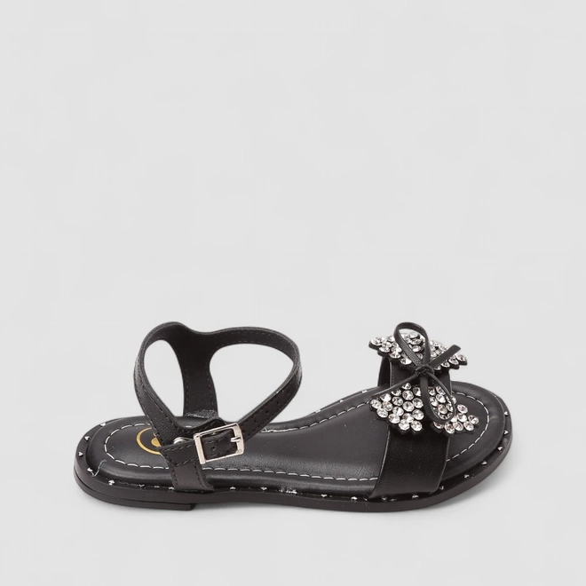 Rasteira Infantil Molekinha Laço Strass Preto