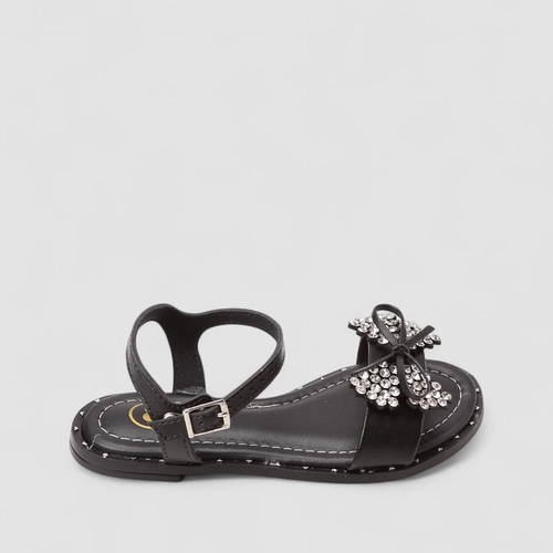 Rasteira Infantil Molekinha Laço Strass Preto