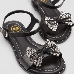 Rasteira Infantil Molekinha Laço Strass Preto
