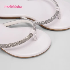 Rasteira Infantil Molekinha Tira Em Strass Branco