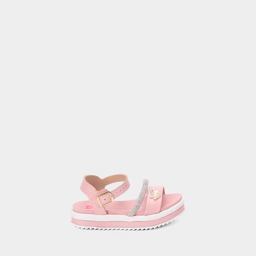 Sandália Infantil Molekinha Flatform Gatinho Pérola Tira Em Strass Rosa