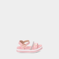 Sandália Infantil Molekinha Flatform Gatinho Pérola Tira Em Strass Rosa