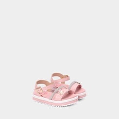 Sandália Infantil Molekinha Flatform Gatinho Pérola Tira Em Strass Rosa