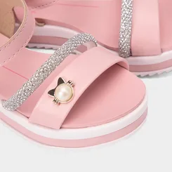 Sandália Infantil Molekinha Flatform Gatinho Pérola Tira Em Strass Rosa