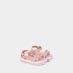 Sandália Infantil Molekinha Flatform Tiras Cruzadas Detalhe Nó & Strass Rosa