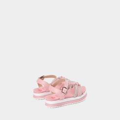 Sandália Infantil Molekinha Flatform Tiras Cruzadas Detalhe Nó & Strass Rosa