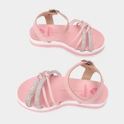 Sandália Infantil Molekinha Flatform Tiras Cruzadas Detalhe Nó & Strass Rosa