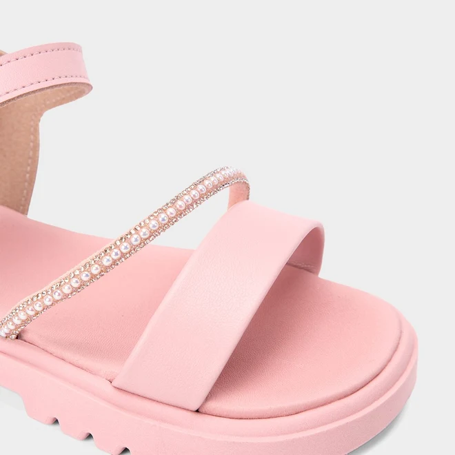 Sandália Infantil Molekinha Tira Pérola & Strass Rosa