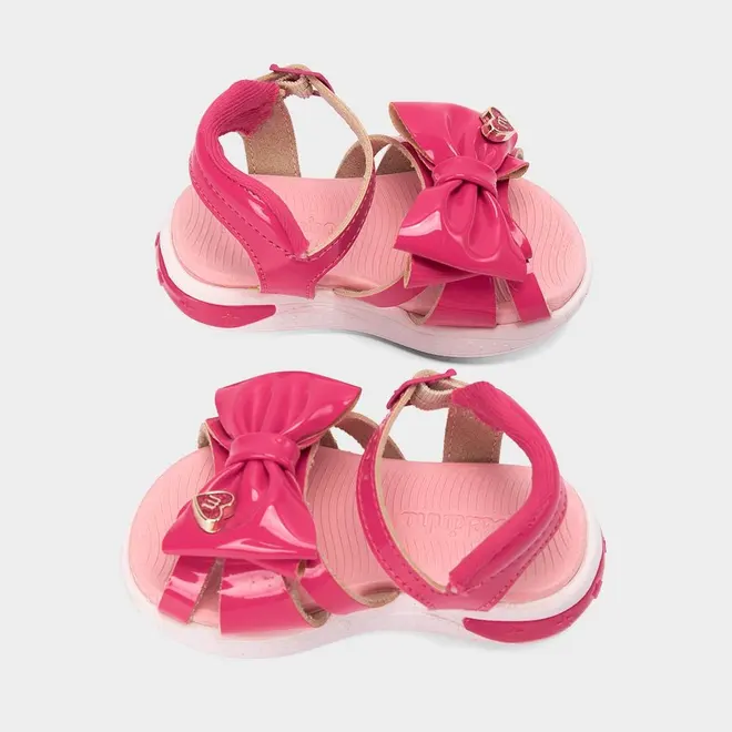 Sandália Bebê Molekinha Com Led Detalhe Laço Verniz Rosa