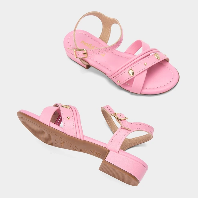Sandália Infantil Molekinha Tiras Cruzadas Com Aplicações De Morango Rosa