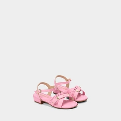 Sandália Infantil Molekinha Tiras Cruzadas Com Aplicações De Morango Rosa