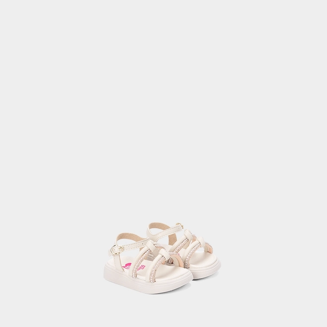 Sandália Bebê Molekinha Detalhe Strass & Pérola Off White