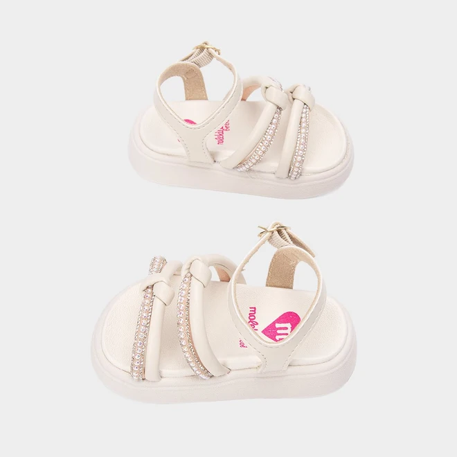 Sandália Bebê Molekinha Detalhe Strass & Pérola Off White