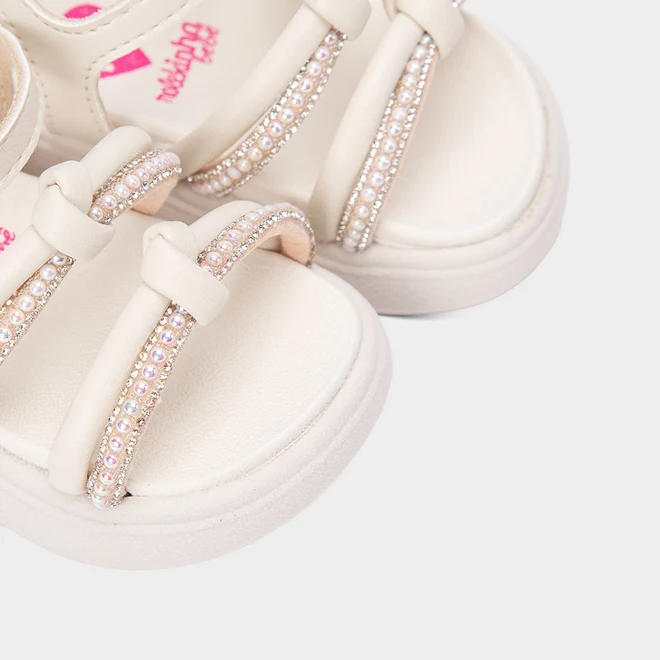 Sandália Bebê Molekinha Detalhe Strass & Pérola Off White