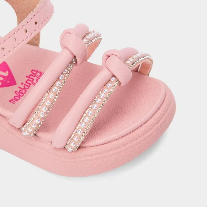 Sandália Bebê Molekinha Detalhe Strass & Pérola Rosa