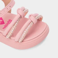 Sandália Bebê Molekinha Detalhe Strass & Pérola Rosa