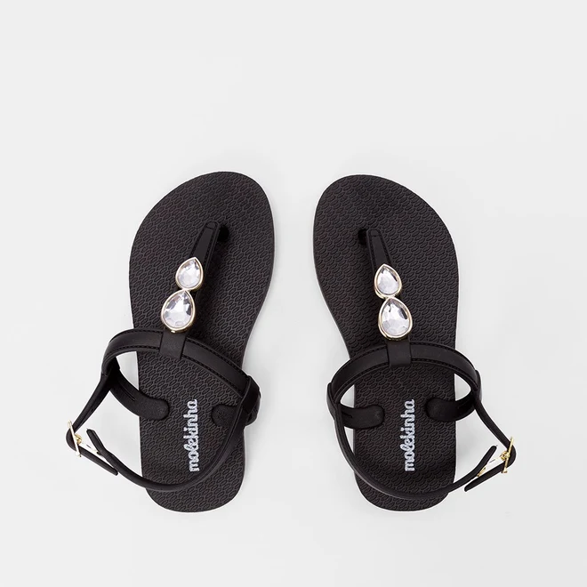 Sandália Infantil Molekinha Detalhe Pedraria Preto