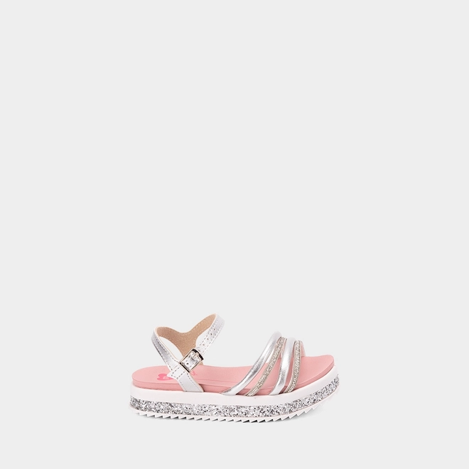 Sandália Infantil Molekinha Flatform Em Glitter Multitiras Metalizada Prata