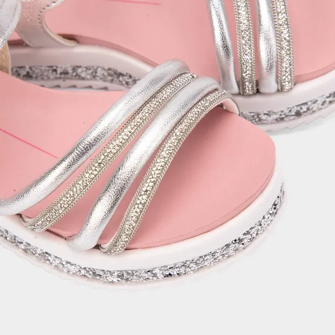 Sandália Infantil Molekinha Flatform Em Glitter Multitiras Metalizada Prata