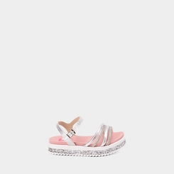 Sandália Infantil Molekinha Flatform Em Glitter Multitiras Metalizada Prata