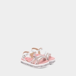 Sandália Infantil Molekinha Flatform Em Glitter Multitiras Metalizada Prata