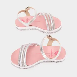 Sandália Infantil Molekinha Flatform Em Glitter Multitiras Metalizada Prata