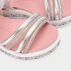 Sandália Infantil Molekinha Flatform Em Glitter Multitiras Metalizada Prata