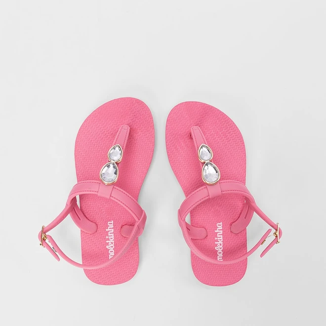 Sandália Infantil Molekinha Detalhe Pedraria Rosa