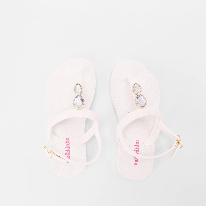 Sandália Infantil Molekinha Detalhe Pedraria Branco