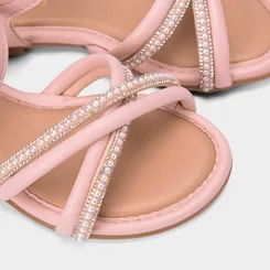 Sandália Infantil Molekinha Multitiras Cruzadas Detalhe Pérolas Rosa