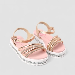 Sandália Infantil Molekinha Metalizada Tiras Strass Glitter Ouro
