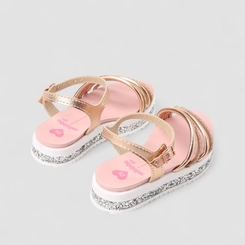 Sandália Infantil Molekinha Metalizada Tiras Strass Glitter Ouro