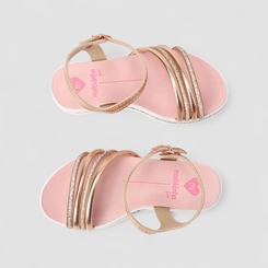 Sandália Infantil Molekinha Metalizada Tiras Strass Glitter Ouro